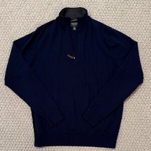 Nordstrom Navy Blue Zip-Up Merino Wool Sweater